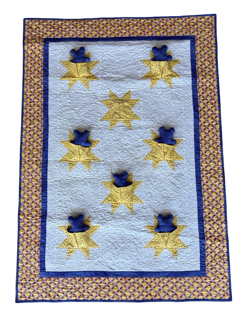 Handmade‎ Baby Quilt Teddy Bear Star Pockets Quilt 53.5x38” Whimsy Nursery OOAK
